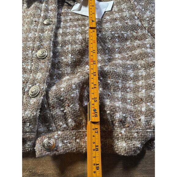 AUTH L'AGENCE Cove Cropped Tweed Jacket Coat Dark Cappuccino/Gold Multi US8 - Picture 7 of 7
